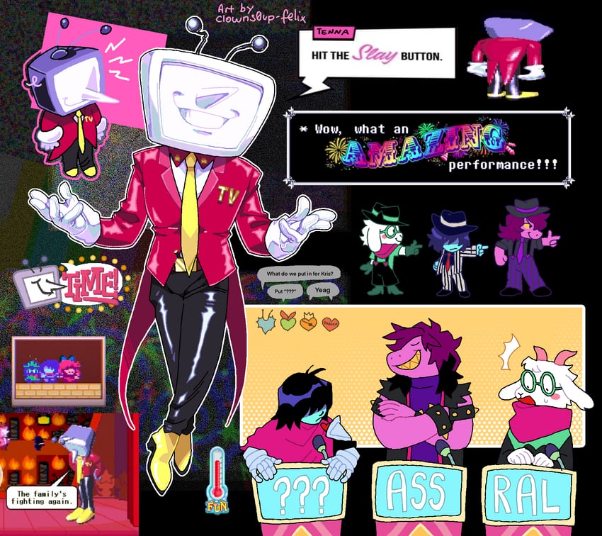 kris, ralsei, susie, soul, ant tenna, and 4 more (deltarune) drawn by clowns0up-felix