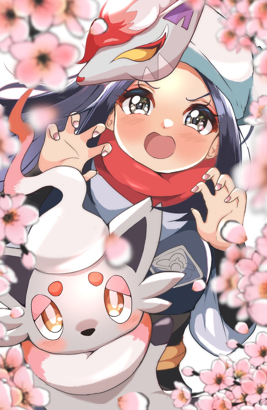 akari, hisuian zorua, and hisuian zoroark (pokemon and 1 more) drawn by carrot_summer