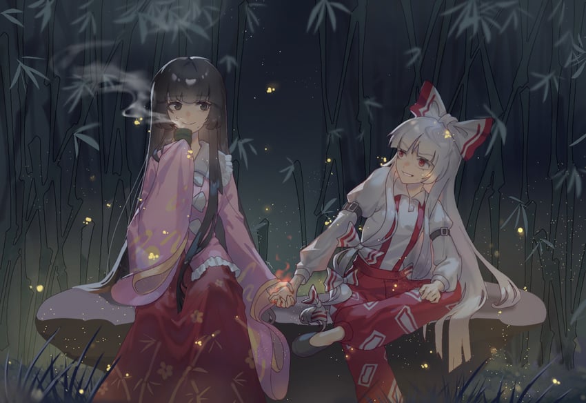 fujiwara no mokou and houraisan kaguya (touhou) drawn by juejiang_de_shiti_4202