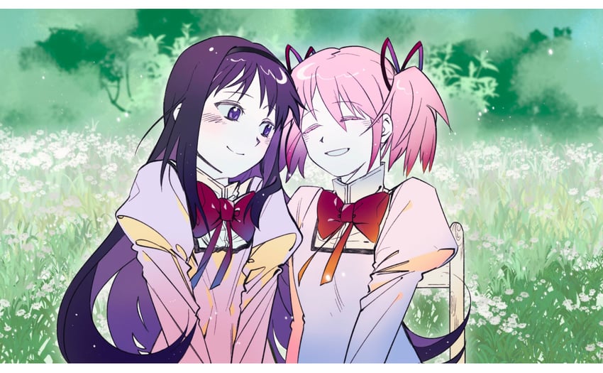 akemi homura and kaname madoka (mahou shoujo madoka magica) drawn by sleep_seaweed