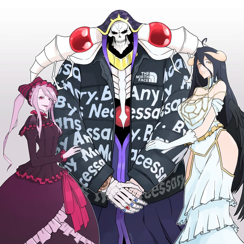 albedo, ainz ooal gown, and shalltear bloodfallen (overlord and 1 more) drawn by yblndr