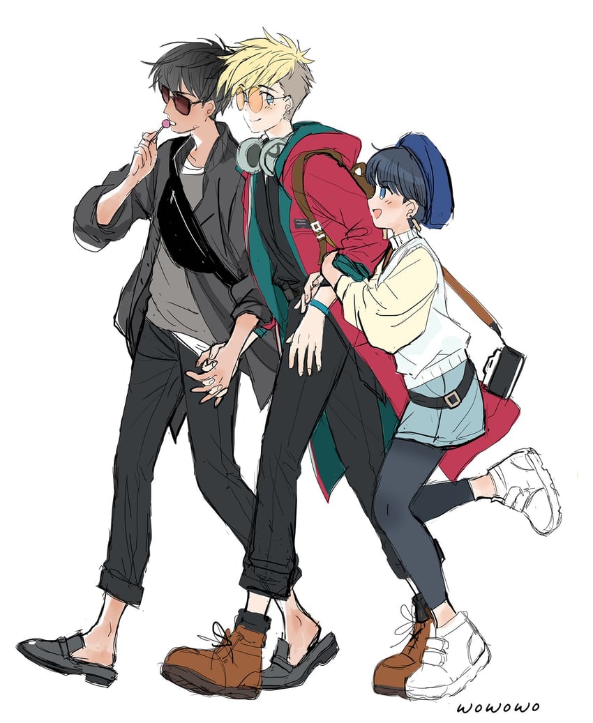 vash the stampede, nicholas d. wolfwood, and meryl stryfe (trigun and 1 more) drawn by wowowo