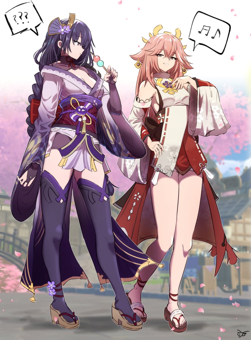 raiden shogun and yae miko (genshin impact) drawn by samacho