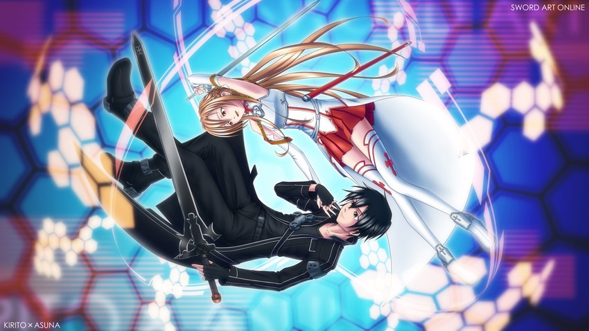 asuna and kirito (sword art online) drawn by rihiten_breaker
