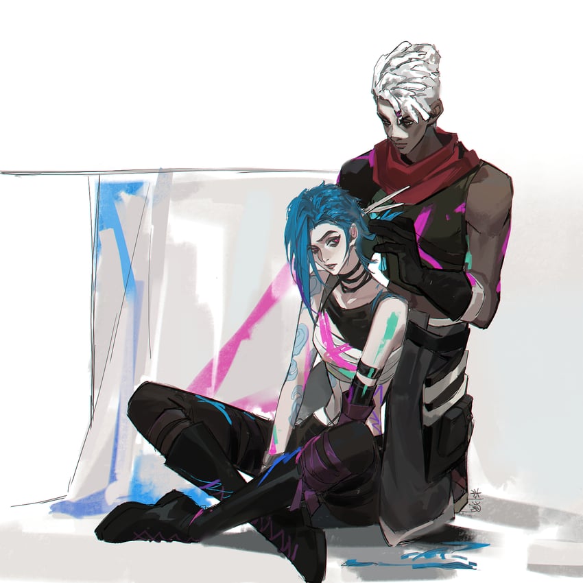 jinx, arcane jinx, ekko, and arcane fractured jinx (league of legends and 1 more) drawn by ji_ciwei