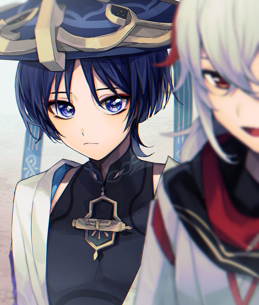 scaramouche, wanderer, and kaedehara kazuha (genshin impact) drawn by asari_(ikite_oshi)