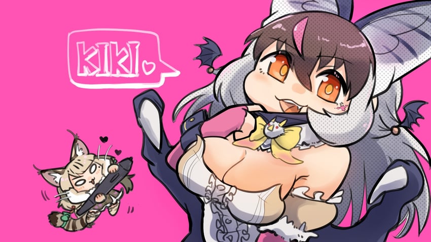 brown long-eared bat and jungle cat (kemono friends and 1 more) drawn by asihire