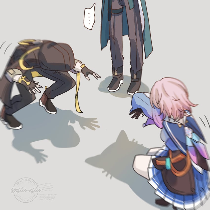 trailblazer, march 7th, caelus, and dan heng (honkai and 1 more) drawn by efter_after