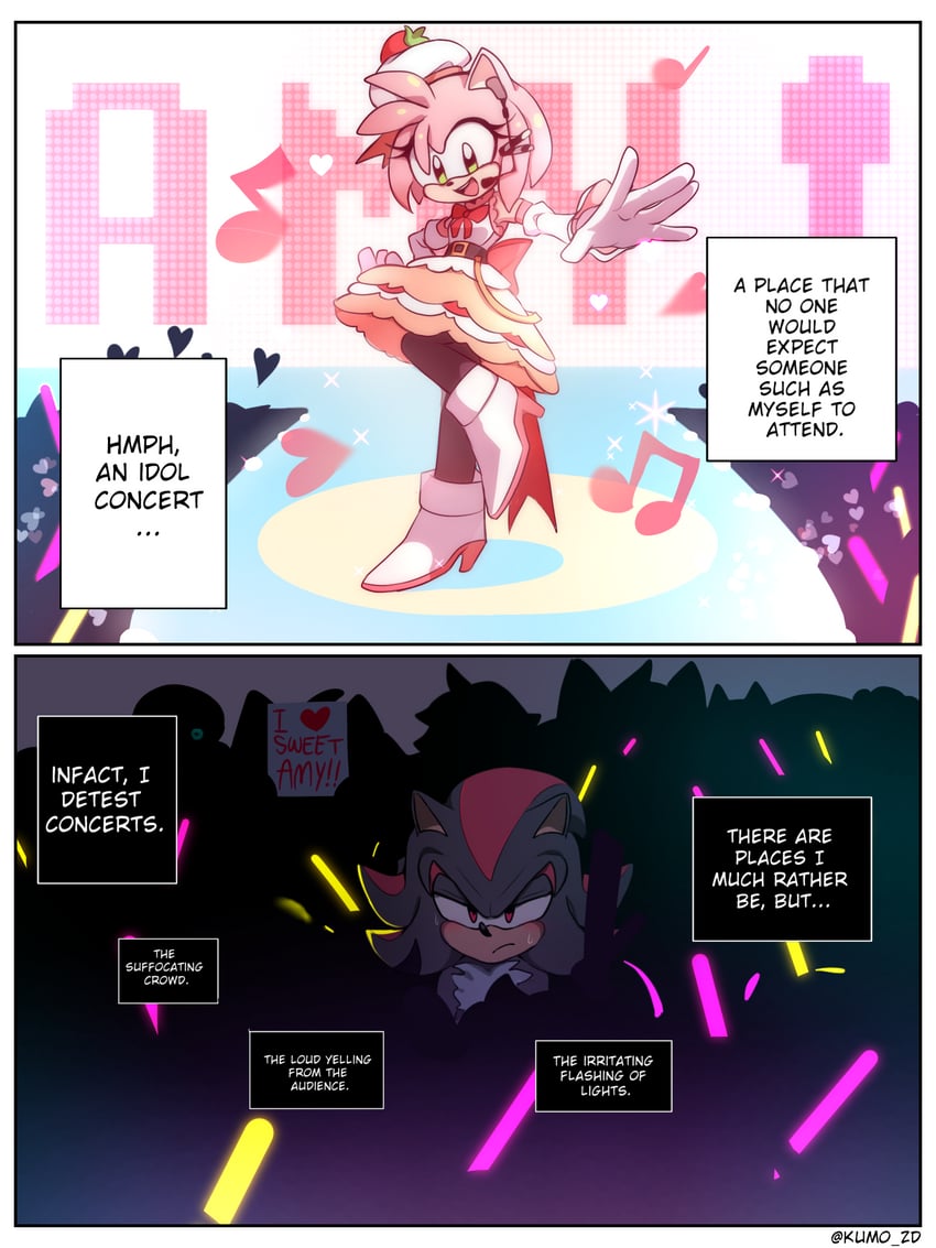 shadow the hedgehog, amy rose, and idol amy (sonic) drawn by kumo_zd