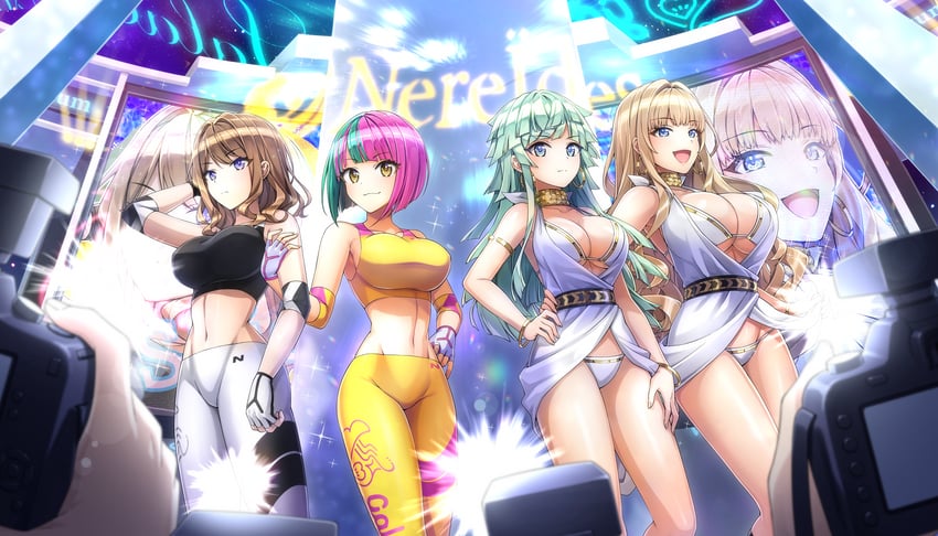 kirahoshi kanna, suminoe shion, helly lewis, and selena lewis (dolphin wave) drawn by ootomo_takuji