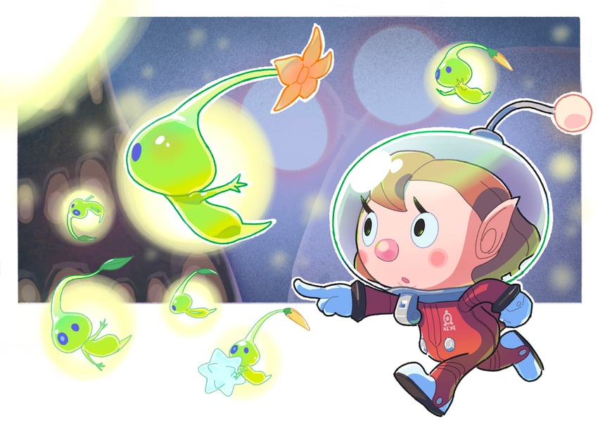 rescue officer and glow pikmin (pikmin and 1 more) drawn by kopa_nishikida