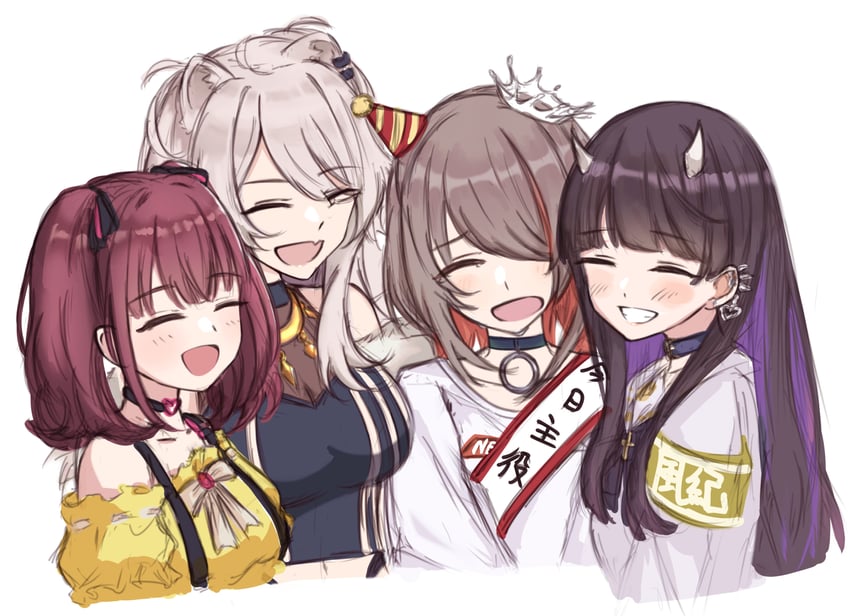 shishiro botan, lee roha, sudama chitose, and tomari (hololive and 3 more) drawn by zexalmike