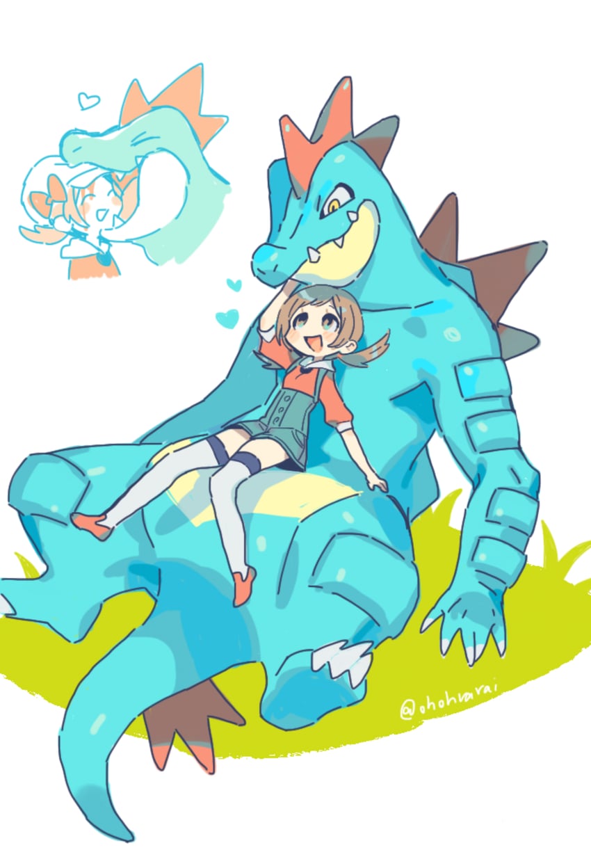 lyra and feraligatr (pokemon and 1 more) drawn by oimo_(14sainobba)