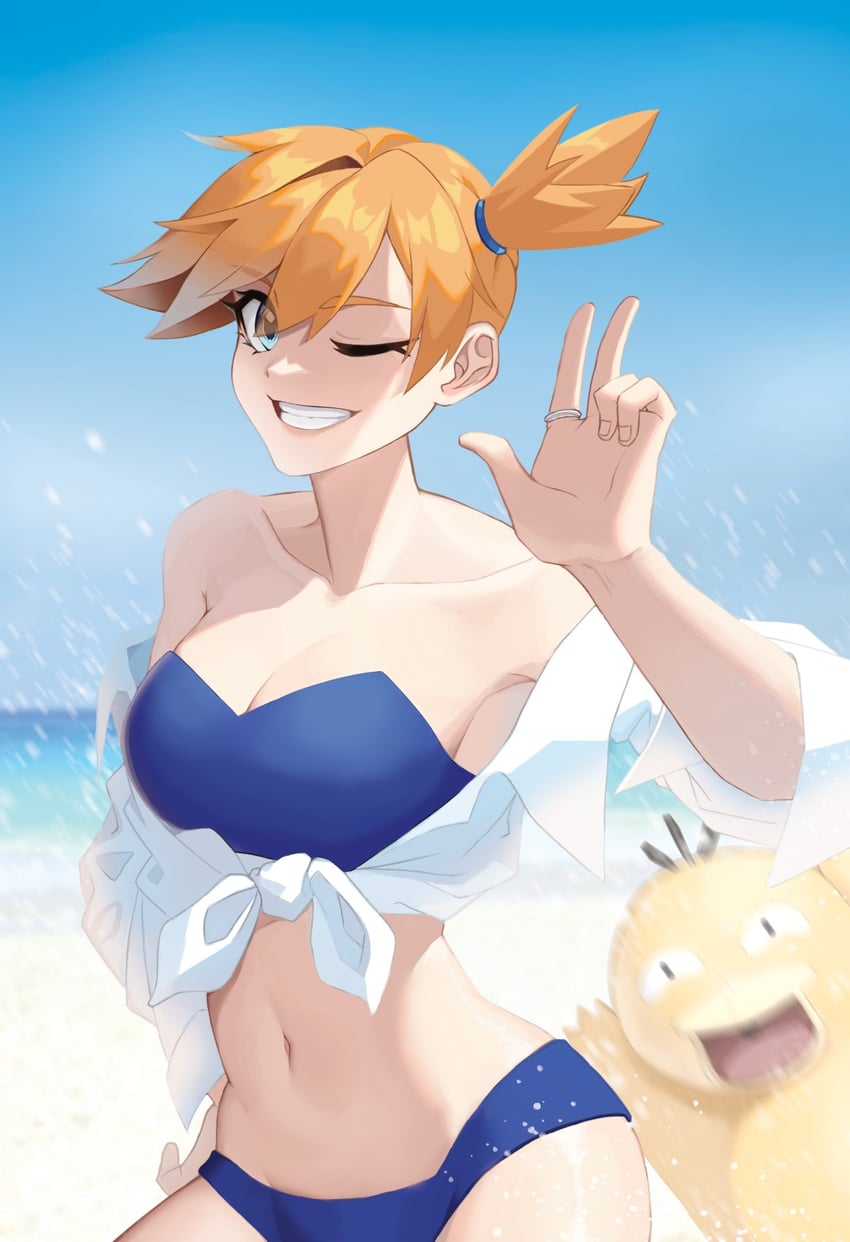 misty and psyduck (pokemon and 1 more) drawn by znbi_ovo
