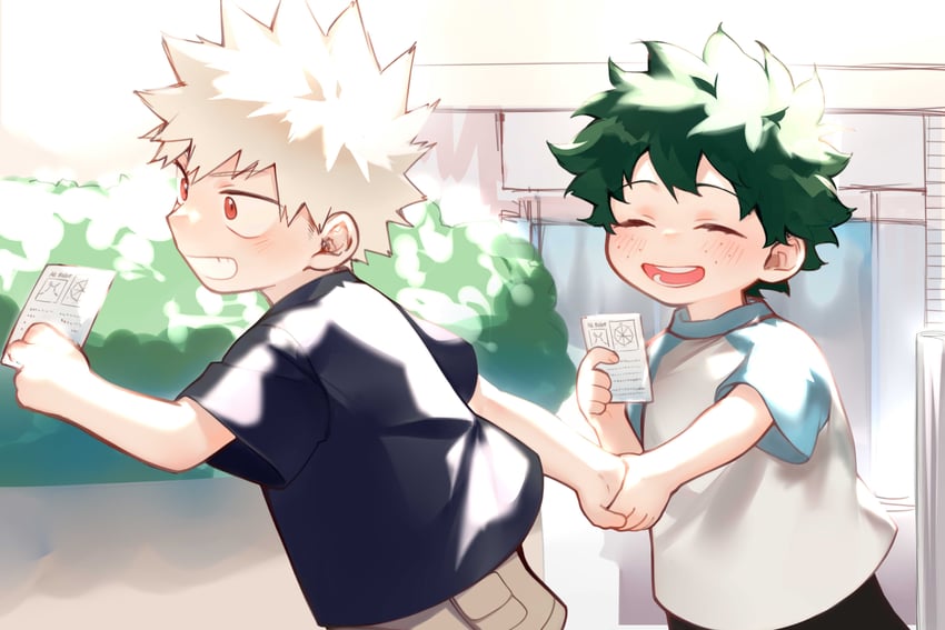 midoriya izuku, bakugou katsuki, and all might (boku no hero academia) drawn by meltnotmelt