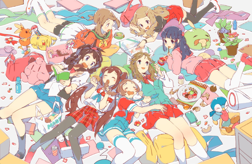 dawn, may, rosa, hilda, serena, and 10 more (pokemon and 7 more) drawn by weee_(raemz)