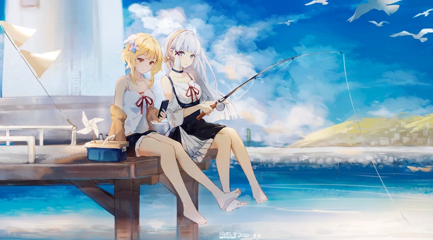 lumine and kamisato ayaka (genshin impact) drawn by swkl:d