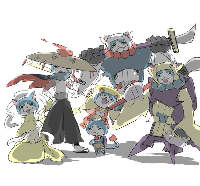 robonyan, yaobikuni, gabunyan, karakuribenkei, masamune, and 2 more (youkai watch and 1 more) drawn by toyo_(toyoyomi)