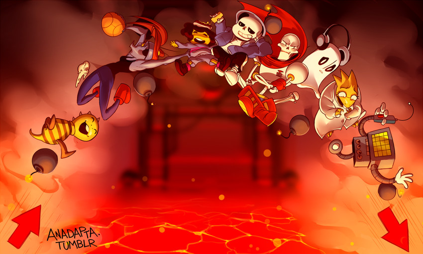 frisk, sans, papyrus, undyne, mettaton, and 3 more (undertale) drawn by anadapta