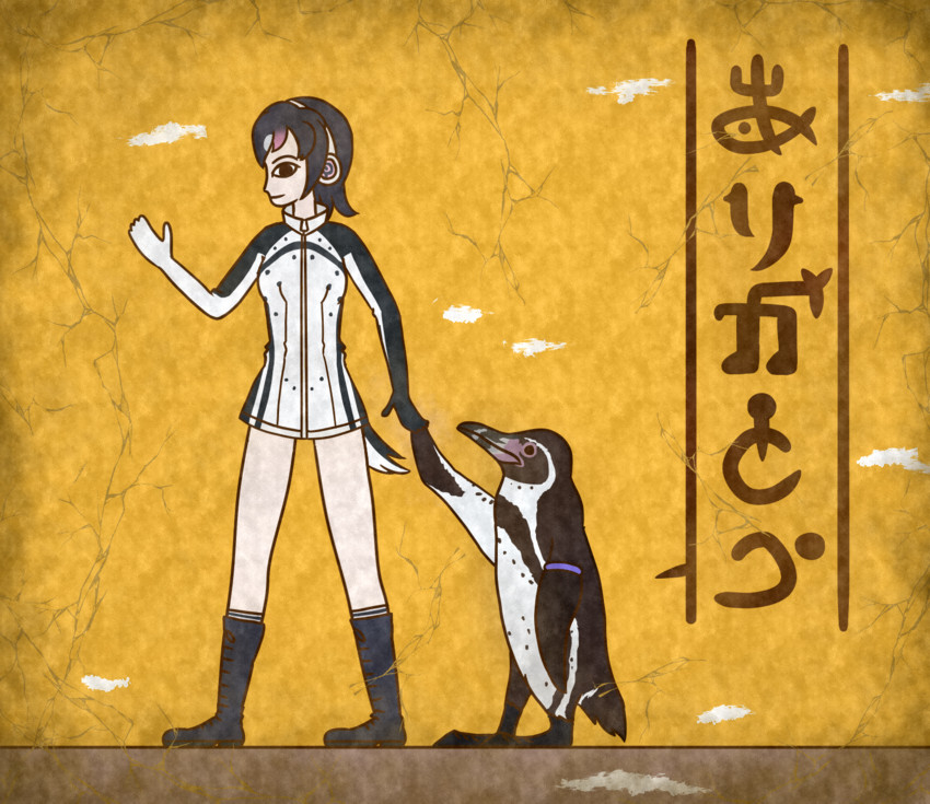 humboldt penguin and grape-kun (kemono friends) drawn by kita_(7kita)