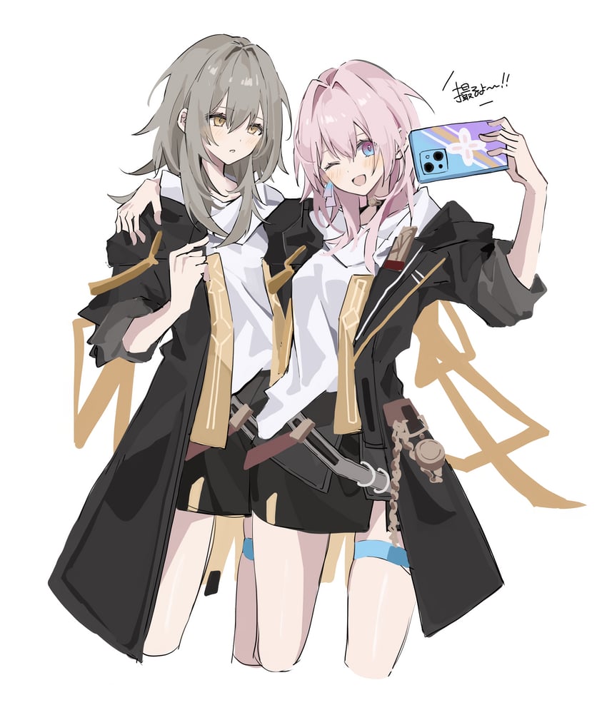 trailblazer, stelle, and march 7th (honkai and 1 more) drawn by ren_(renjiyu)
