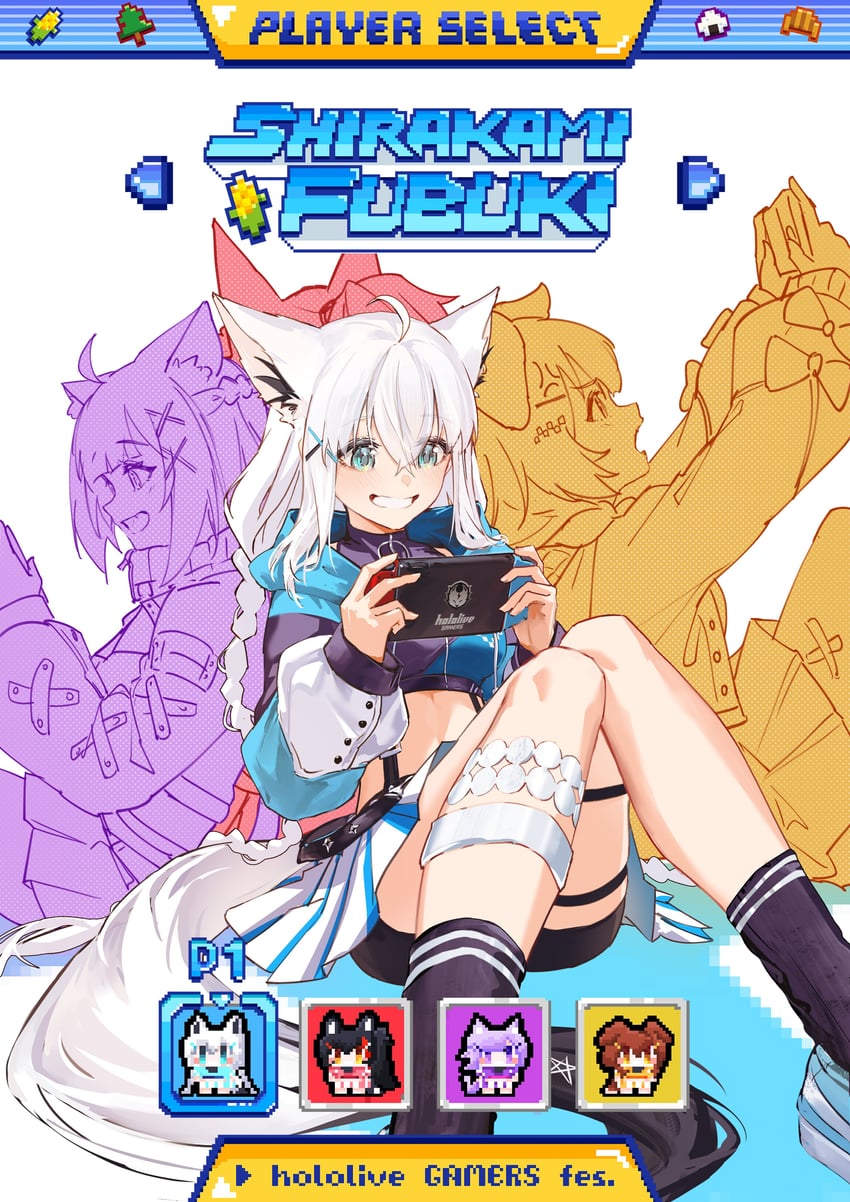 shirakami fubuki, nekomata okayu, ookami mio, and inugami korone (hololive) drawn by hyde_(tabakko)