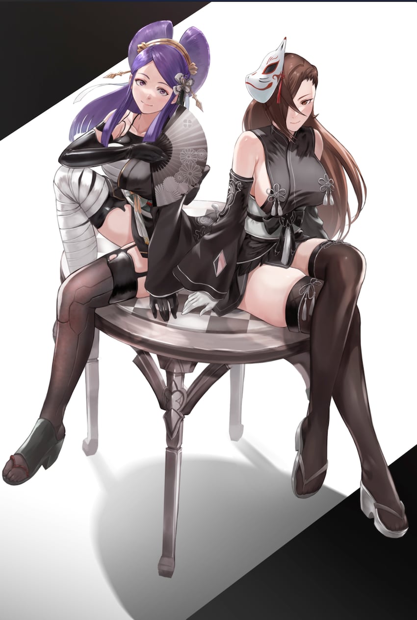 2b, a2, kagero, and orochi (fire emblem and 3 more) drawn by gauss_<bokashi