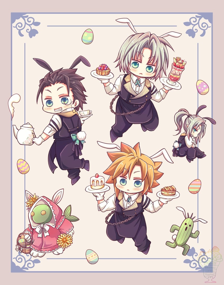 cloud strife, sephiroth, zack fair, sabotender, and tonberry (final fantasy and 2 more) drawn by kazuha61