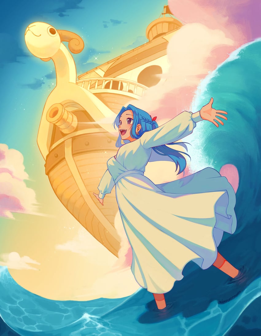 nefertari vivi and going merry (one piece) drawn by sleepycrayon