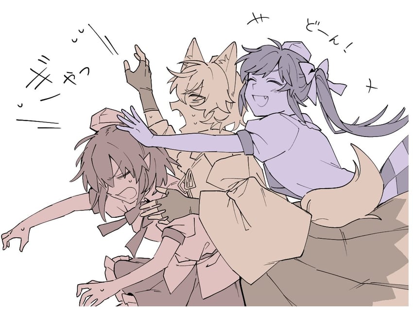 shameimaru aya, inubashiri momiji, and himekaidou hatate (touhou) drawn by sakic43899