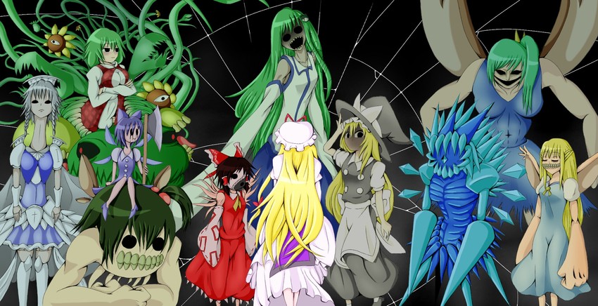 hakurei reimu, kirisame marisa, izayoi sakuya, kochiya sanae, cirno, and 4 more (touhou and 1 more) drawn by yufutwun