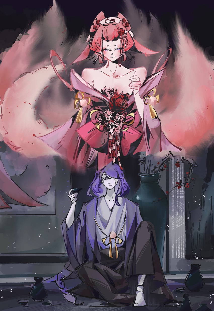 raiden shogun and yae miko (genshin impact) drawn by yuru4086