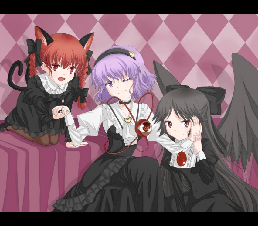 komeiji satori, kaenbyou rin, and reiuji utsuho (touhou) drawn by creamfully