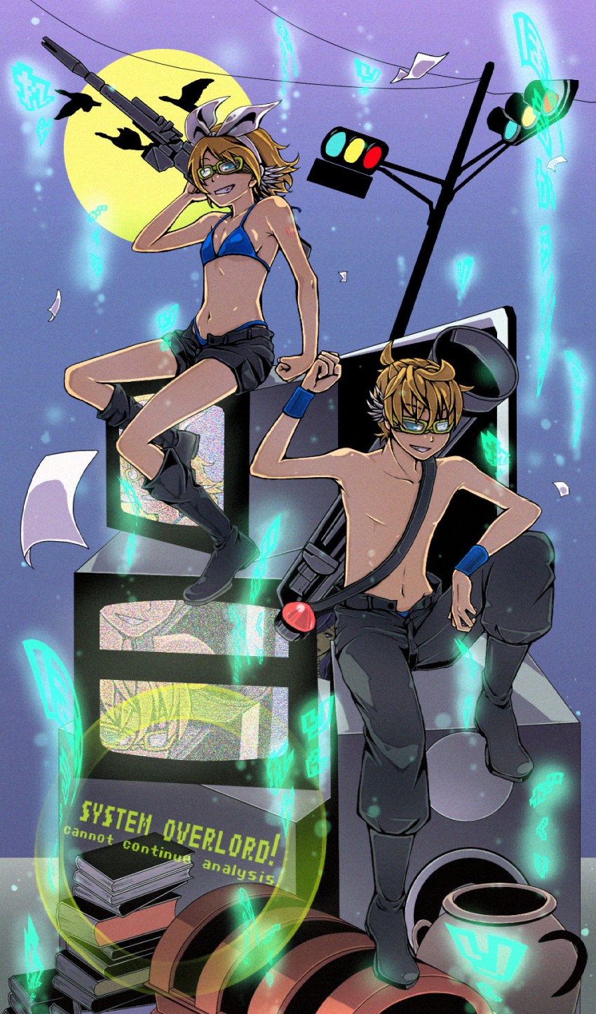 kagamine rin and kagamine len (vocaloid and 1 more) drawn by nocho