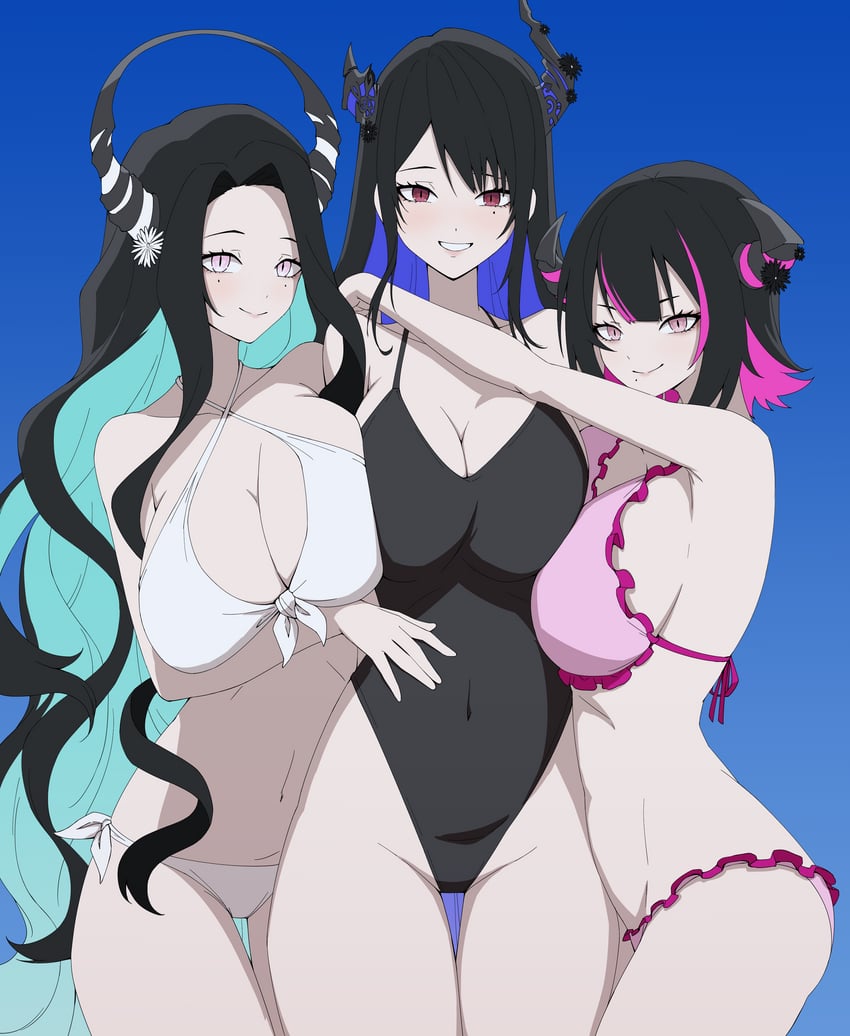 nerissa ravencroft, aradia ravencroft, and malpha ravencroft (hololive and 1 more) drawn by daydarion