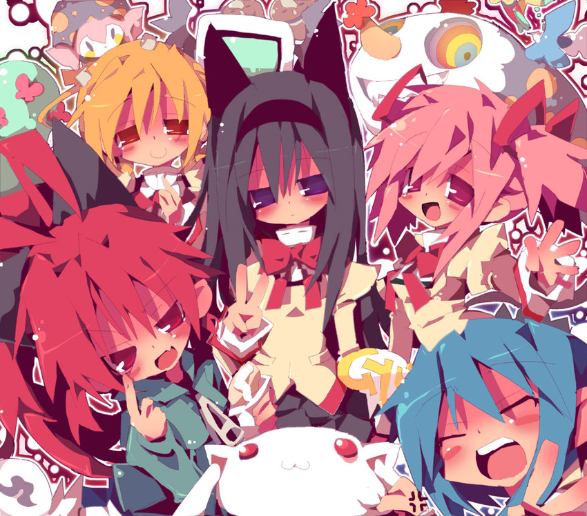 akemi homura, kaname madoka, miki sayaka, sakura kyoko, tomoe mami, and 2 more (mahou shoujo madoka magica) drawn by dangomushi