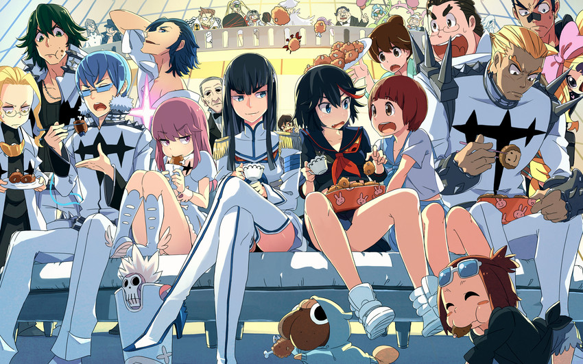 matoi ryuuko, senketsu, kiryuuin satsuki, mankanshoku mako, junketsu, and 21 more (kill la kill) drawn by sugi_koutarou