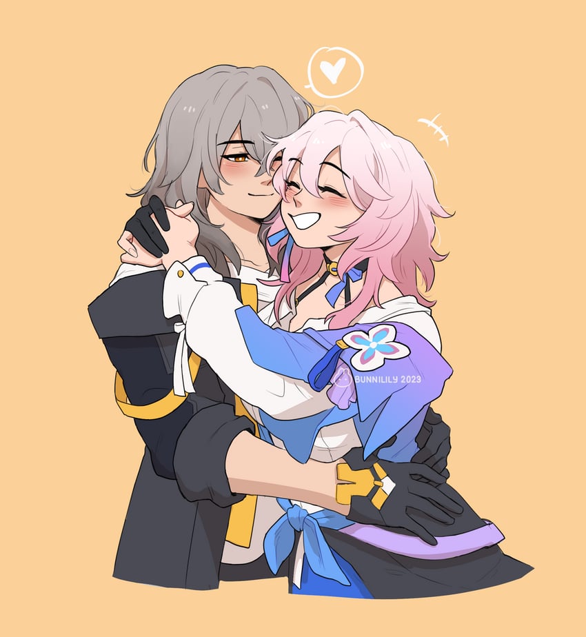 trailblazer, stelle, and march 7th (honkai and 1 more) drawn by bunnilily