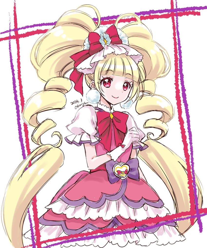 aisaki emiru and cure macherie (precure and 1 more) drawn by okayashi