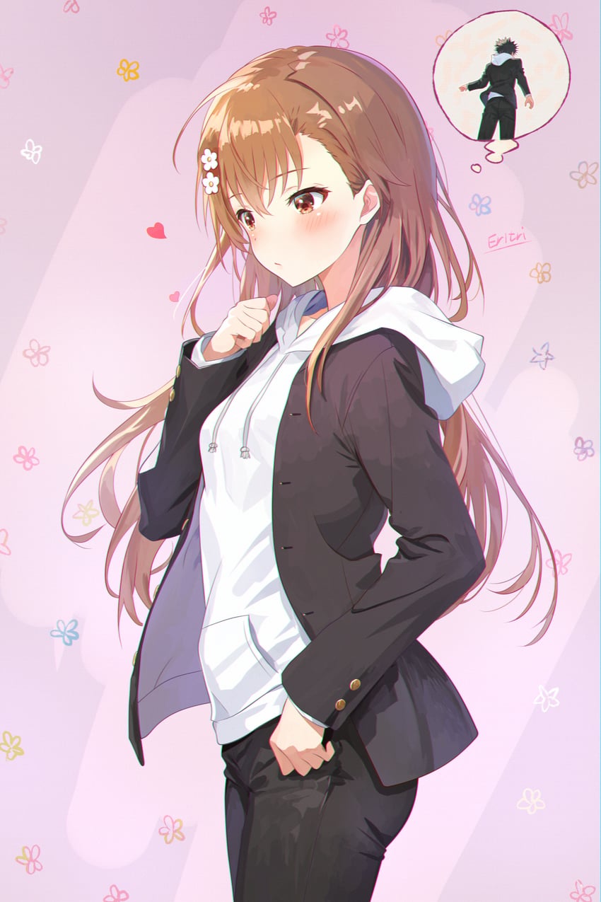 misaka mikoto and kamijou touma (toaru majutsu no index and 1 more) drawn by eritri