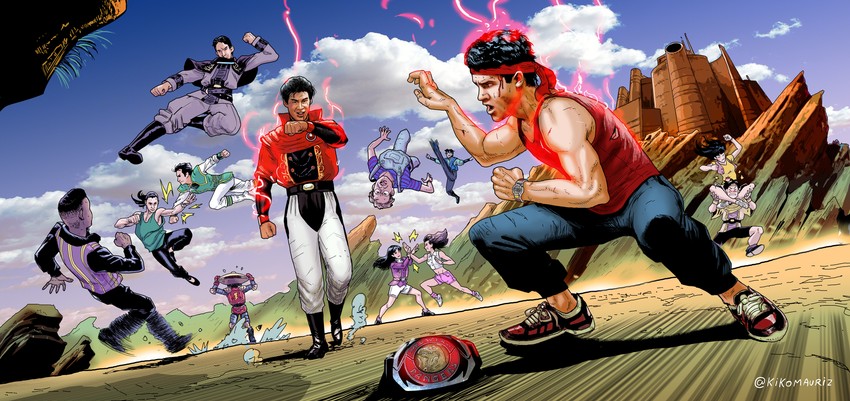 tommy oliver, kimberly ann hart, william cranston, jason lee scott, zachary taylor, and 5 more (super sentai and 3 more) drawn by kikomauriz