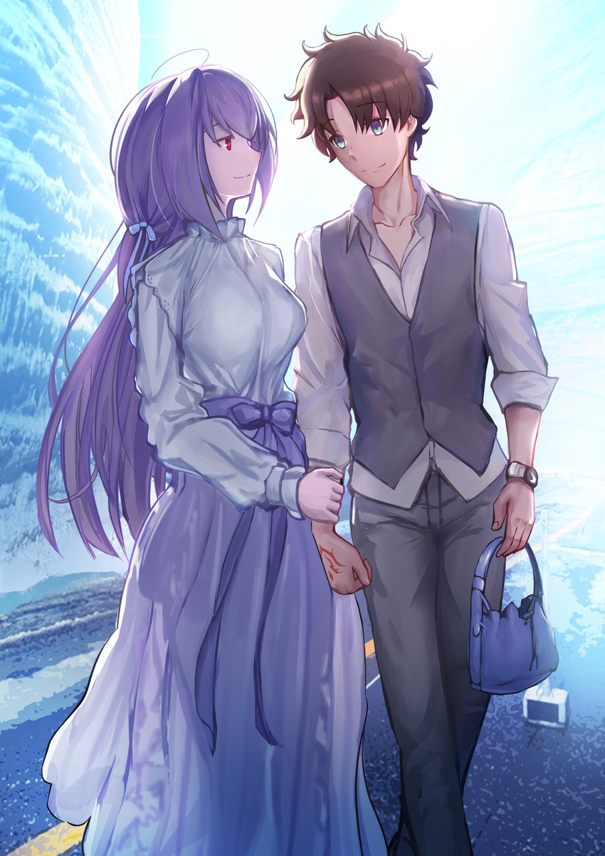 fujimaru ritsuka, scathach, and scathach skadi (fate and 1 more) drawn by shiro_font