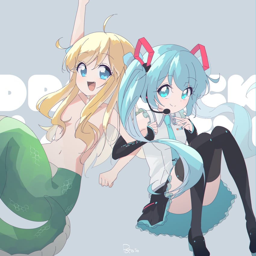 hatsune miku and jashin-chan (vocaloid and 1 more) drawn by potoio