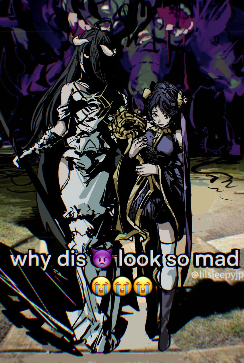 albedo and ainz ooal gown (overlord) drawn by shikiro1212