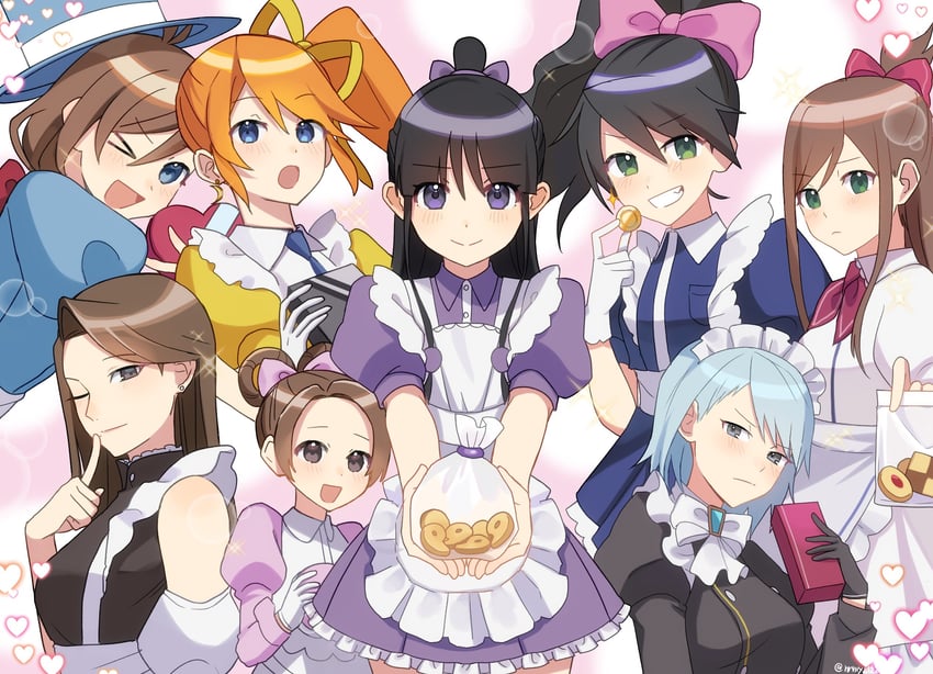 maya fey, franziska von karma, trucy wright, athena cykes, mia fey, and 3 more (ace attorney and 2 more) drawn by nrmy_1228