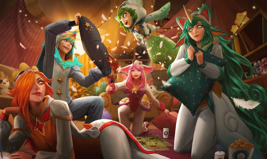 lux, lulu, soraka, miss fortune, ezreal, and 5 more (league of legends) drawn by sangsoo_jeong