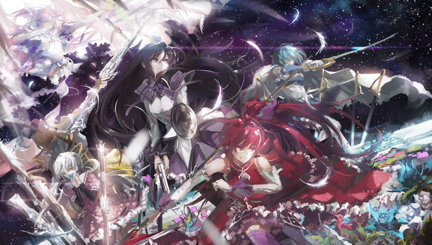 akemi homura, kaname madoka, miki sayaka, sakura kyoko, tomoe mami, and 2 more (mahou shoujo madoka magica and 1 more) drawn by stu_dts