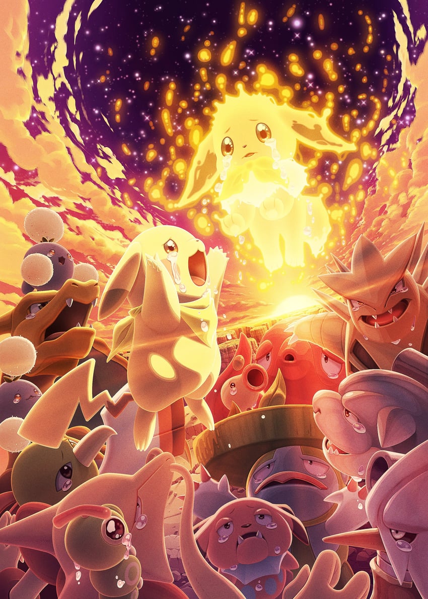 pikachu, eevee, charizard, blastoise, jumpluff, and 8 more (pokemon and 2 more) drawn by komepan
