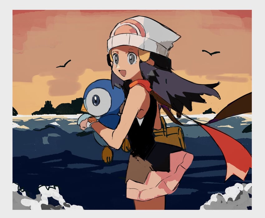 dawn and piplup (pokemon and 1 more) drawn by shichibee_(stm_mimi)
