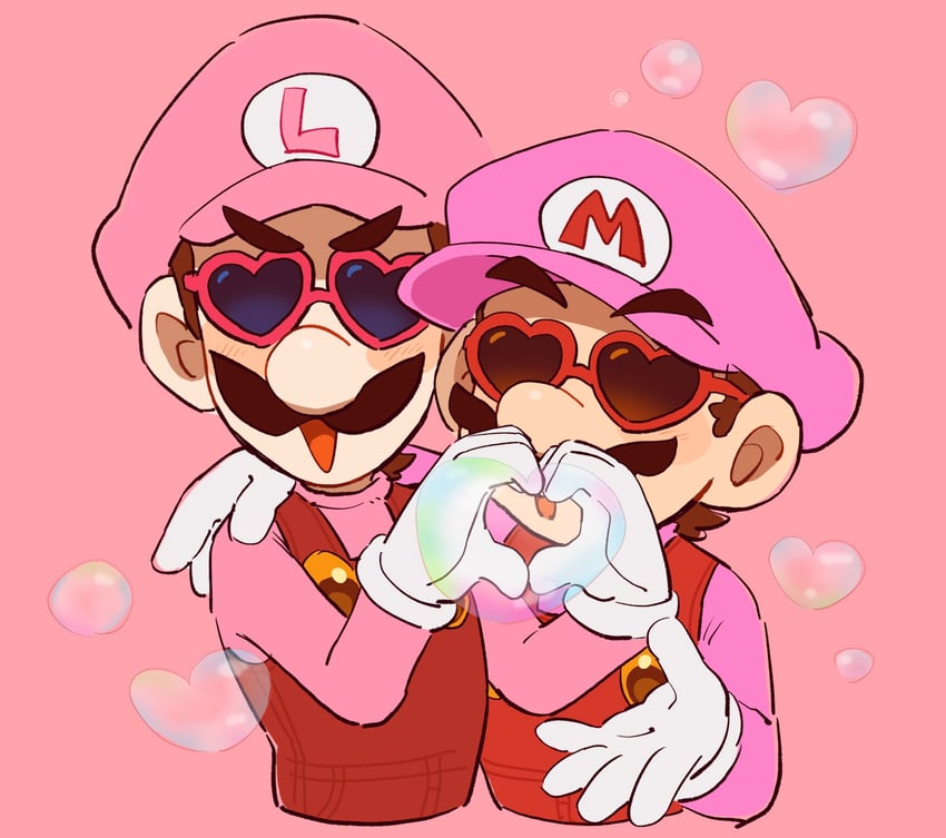 mario, luigi, bubble mario, and bubble luigi (mario and 1 more) drawn by mimimi_(mimimim9999)